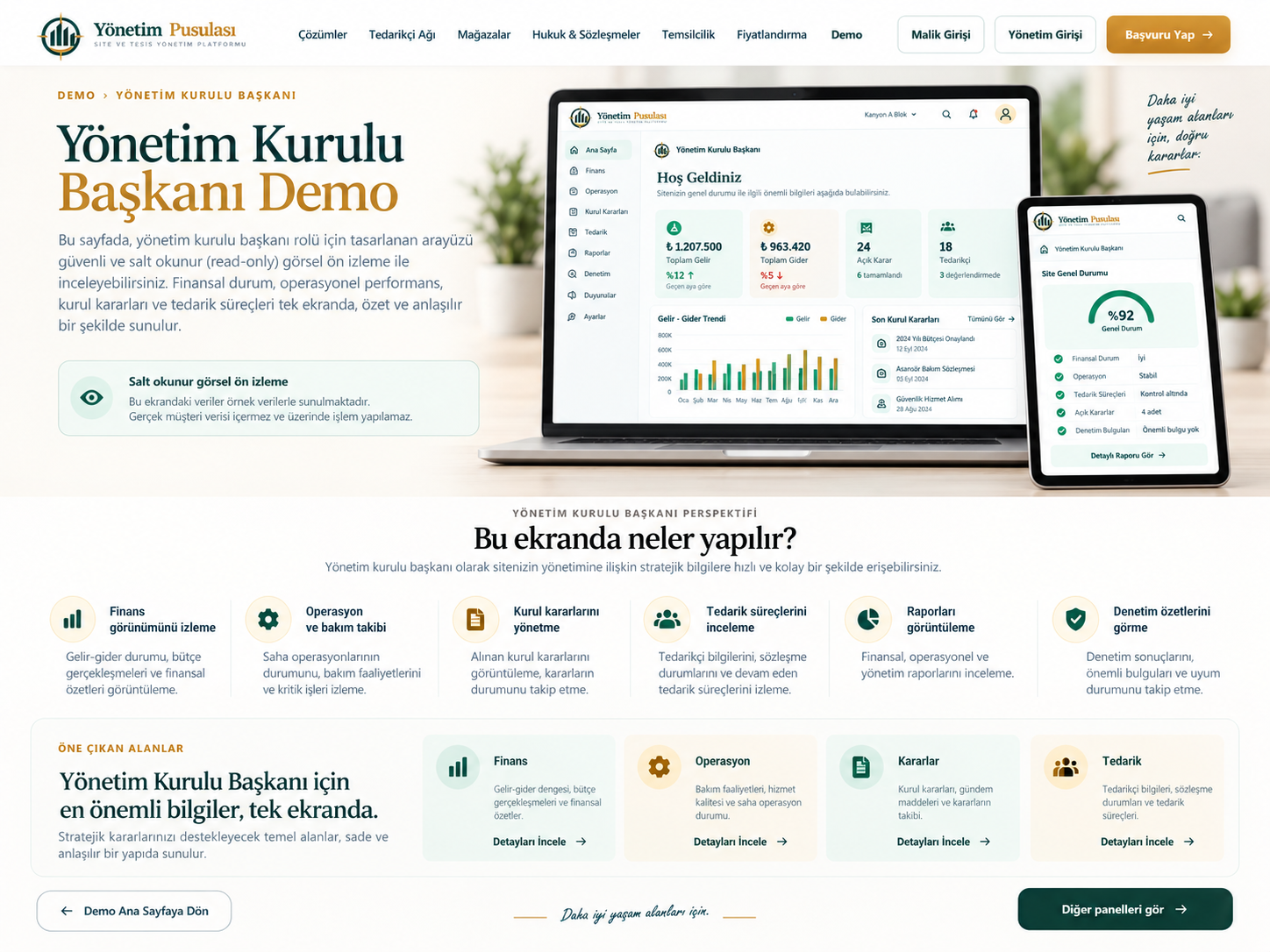 Yönetim Kurulu Başkanı Demo tanıtım ekranı
